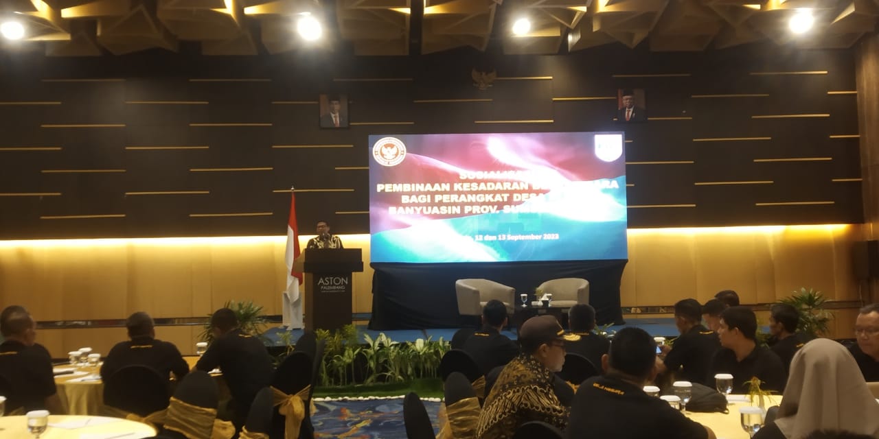 Sosialisasi Pembinaan Kesadaran Bela Negara Bagi Perangkat Desa Di Banyuasin Tahun 2023 Oleh Kementerian Pertahanan RI