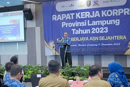 Sekda Provinsi Fahrizal, Saat Membuka Raker Korpri Provinsi Lampung Tahun 2023