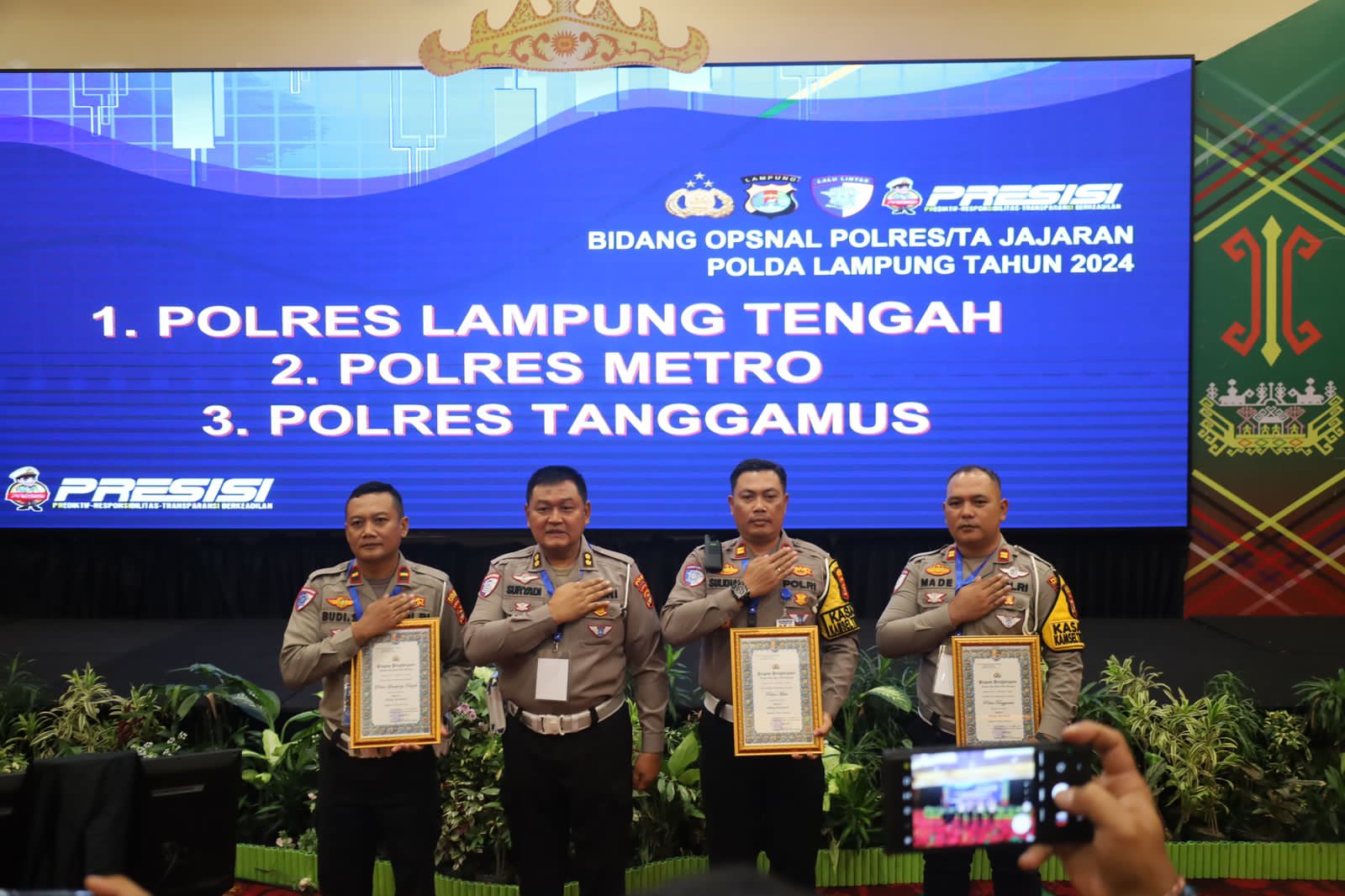 Sat Lantas Polres Lamteng Raih Penghargaan Bidang Operasional di Rakernis Lalu Lintas 2024