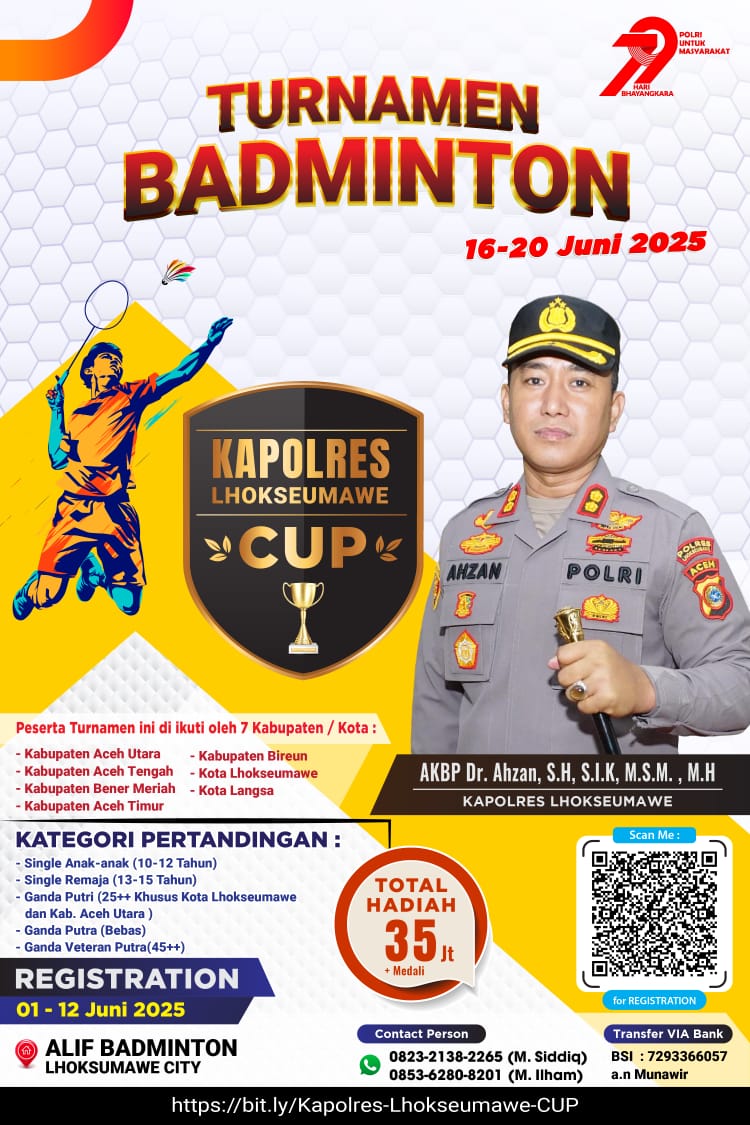 Polres Lhokseumawe Gelar Turnamen Badminton Sambut Hari Bhayangkara ke-79
