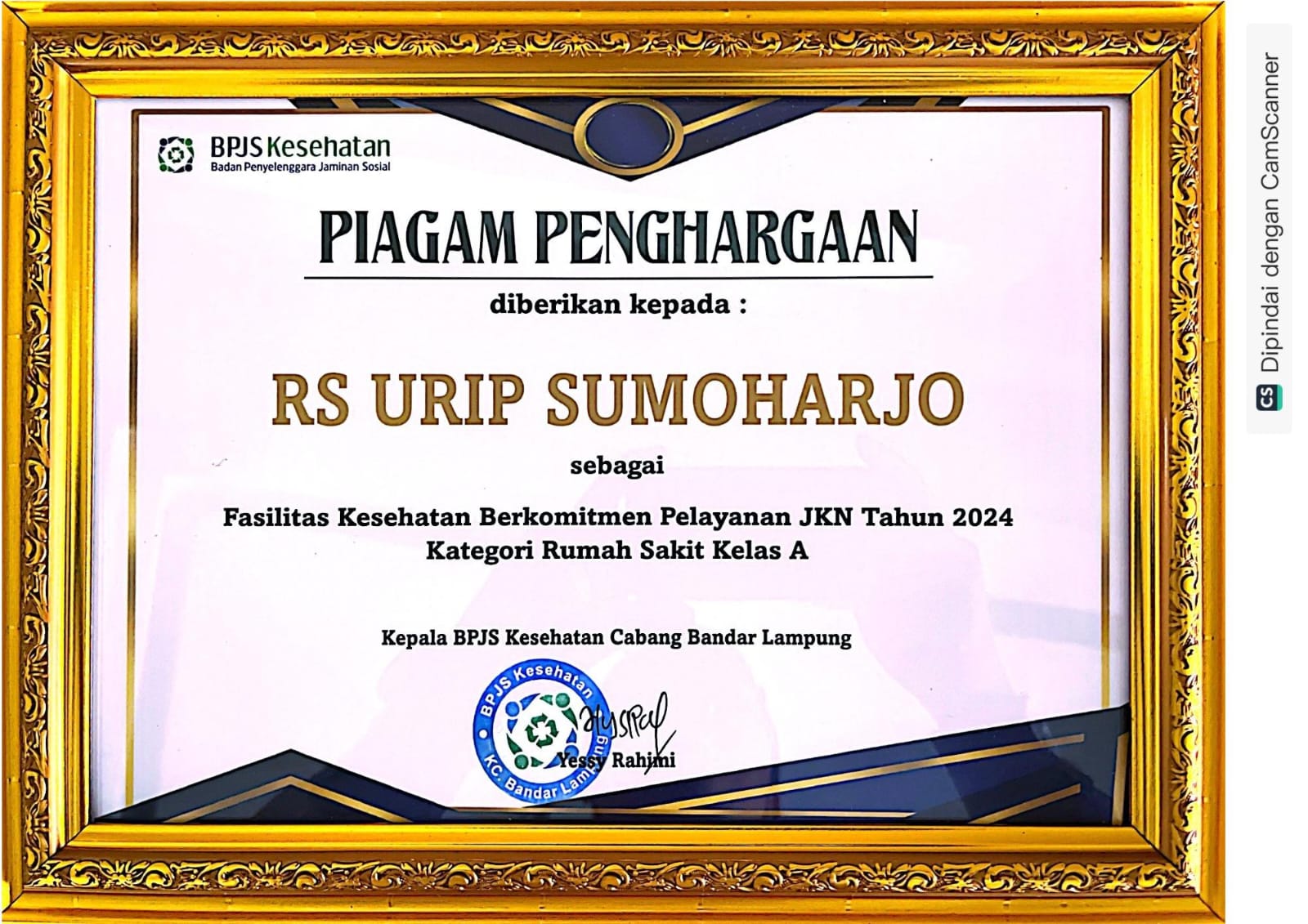 RS Urip Sumoharjo Raih Penghargaan dari BPJS Kesehatan Kategori Rumah Sakit Kelas A