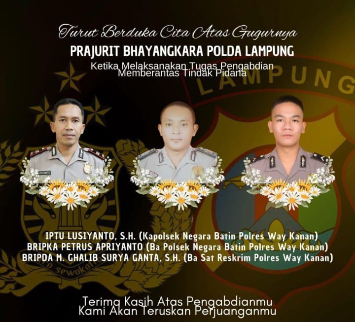 Tiga Anggota Polres Way Kanan Gugur Saat Bertugas Gerebek Judi Sabung Ayam